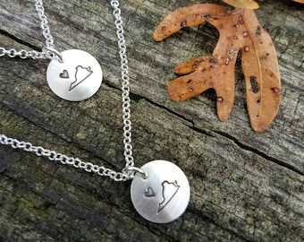 virginia necklace / virginia state necklace / tiny state necklace / virginia gifts / virginia state jewelry / silver state necklace virginia