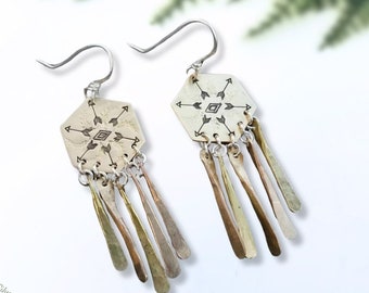 dream catcher fringe earrings / brass fringe earrings / hammered fringe earring set / brass dangle earrings / earring gift for girlfriend