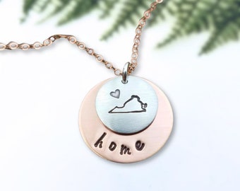 virginia home necklace / sorority necklace / virginia girl pendant / virginia charm / home is where the heart is
