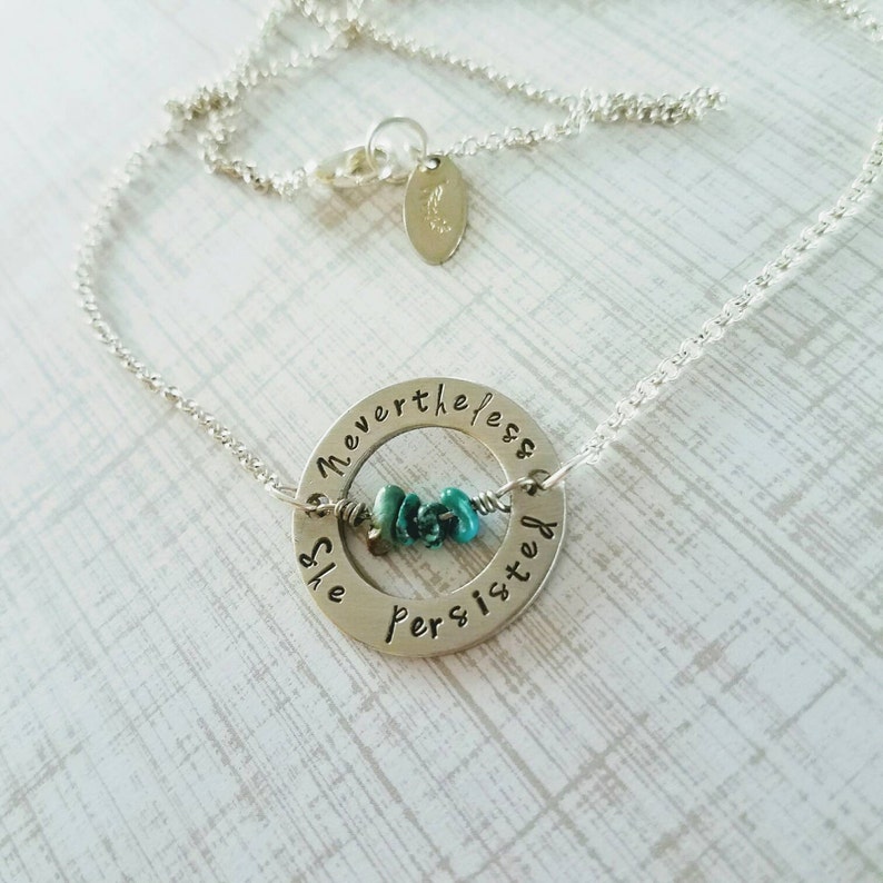 nevertheless, she persisted necklace with gemstone / she persisted jewelry / feminist necklace silver / female empowerment necklace gift image 2