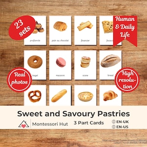 23 Types of Sweet and Savoury Pastries Montessori 3 Part Cards Nomenclature PDF Educational Flashcards Homeschool, Classroom Resources