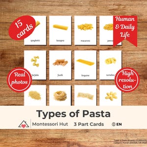 15 Arten von Pasta Montessori 3-teilige Karten | Nomenklatur |PDF Lernkarten für Vorschule, Hausschule, Klassenzimmer Lernressourcen