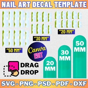 Nail Art Decal Template Bundle, Nail Blank Template, Nail Template Svg, Nail Design Template, Waterslide Nail Decals, Nail Wrap