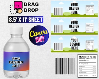 Water Bottle Label Template: 8 oz Bottle Sticker (Digital Download)