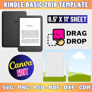 Kindle Basic 2018 Template, Paperwhite Template, Paperwhite Sublimation, Ebook, E-reader Template, Cricut, Silhouette, Canva Editable