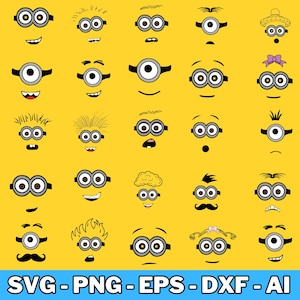 Minions Face Files, Vector Bundle, Clip Art, Silhouette, Cut Files For Cricut, Minion Face, Minions, Minions face