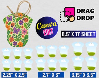 Baby Shower Gift Tag Template, Bodysuit Cutout, Canva Editable (Digital Download)