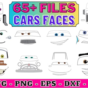 Cars Faces SVG Cliparts Bundle, Cars Tshirt Design Cartoon Cliparts, Cars Sublimation, Lightning McQueen Tow Mater, Cars Characters Cliparts