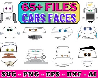 Cars Faces SVG Cliparts Bundle, Cars Tshirt Design Cartoon Cliparts, Cars Sublimation, Lightning McQueen Tow Mater, Cars Characters Cliparts