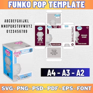 Plantilla de caja personalizada de vinilo Funko Pop, plantilla de caja Funko POP Svg, vector de caja Funko, caja Funko editable, exhibición Funko, bricolaje, descarga instantánea