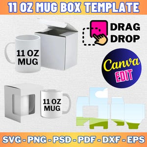 11 oz Mug Box Template, Mug Box Template with Window, 11oz Mug Box Svg, Square Box, Svg For Cricut, Editable Canva