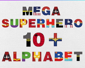 Superhero Alphabet Clipart: Doodle Font, Numbers, SVG PNG (Digital Download Bundle