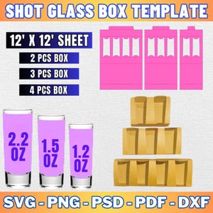 Shot Glass Box Template Bundle, Shot Glass Box Template, Shot glass box svg, Box for 2,3 or 4 Shot Glass, party favor box, box svg
