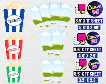 Popcorn Box Template Bundle: Party Favor SVG, Cricut Design (Digital Download)