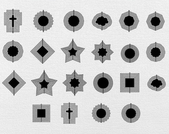 May include: A set of 24 black and white wind spinner templates. The templates include various shapes such as stars, circles, squares, crosses, and clouds. The text "WIND SPINNER TEMPLATE" is at the top of the image. The text "SVG - PNG - EPS - DXF - PDF" is at the bottom of the image.