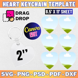 Heart Keychain Template, Keychain Template Svg, Sublimation Template, Keychain Personalized, Custom Keychain, png, dxf, Canva Editable