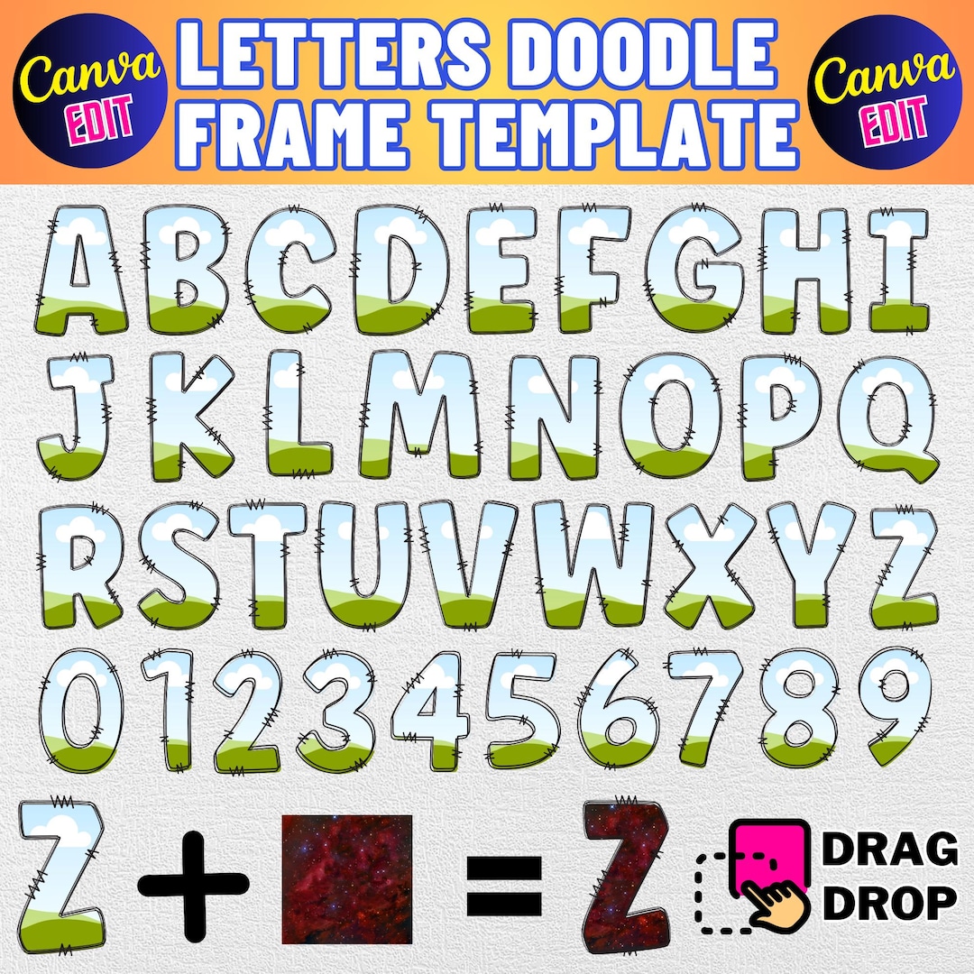 Doodle Alphabet Frame Template: Editable Canva Letters & Numbers ...