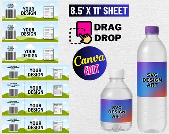 DIY Water Bottle Label Blank Template for Canva (Digital Download)