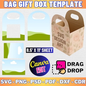 Bag Gift Box Template, Digital File ONLY, Canva Editable, Special Occasion Gift Machine Box, Custom Gift Box, cricut, instant download