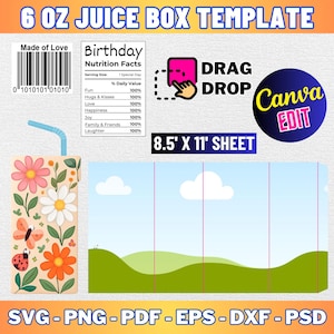 6 Oz Juice Box Wrapper Template, Juice Box Wrapper Svg, 6 Oz Juice Box Label Svg, Juice Box Wrapper Canva Template