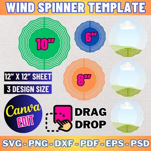 Puede incluir: Una plantilla digital para crear molinetes de viento en tres tamaños: 15 cm, 20 cm y 25 cm. La plantilla está diseñada para ser utilizada con Canva e incluye una función de arrastrar y soltar. La plantilla está disponible en los formatos SVG, PNG, DXF, PDF, EPS y PSD.