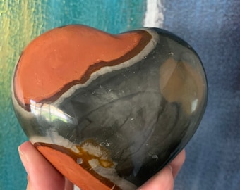 Polychrome jasper heart / polished polychrome jasper heart