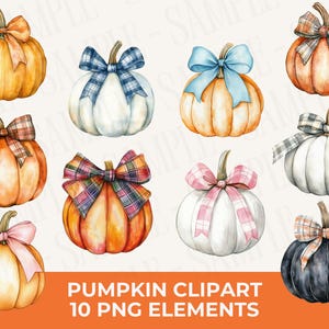 10 Coquette Pumpkins PNG Clipart | Watercolor Halloween Fall Bows Aesthetic Art Graphics - Sublimation, Digital Download