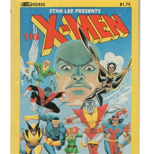 May include: A comic book cover featuring the X-Men, a group of superheroes. The cover is yellow with a blue background and features a close-up of Professor X's face. The other X-Men are shown in the background, including Wolverine, Cyclops, Storm, and Colossus. The title of the comic is "The X-Men" and the text "Stan Lee Presents" is also visible.