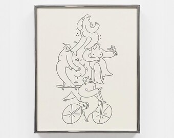 Lente in Montreal: minimalistische fijne lijntjes, moderne en funky muurkunst, poster om af te drukken, fiets, hardlopen, skateboarden, etentje