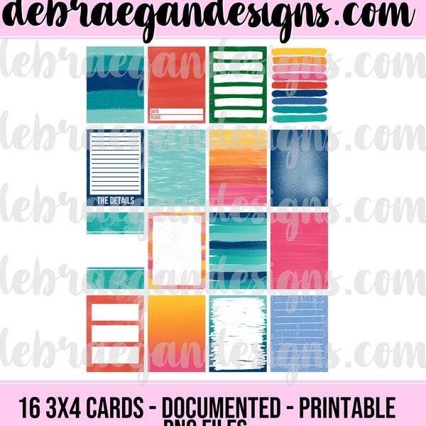 16 Digital/Printable 3x4 Pocket Page Cards (Documented) - Scrapbooking, Project Life, Traveler's Notebook, Journal - PNG Files