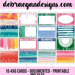 16 tarjetas de página de bolsillo digitales/imprimibles 4x6 (documentadas) - Scrapbooking, Project Life, Traveler's Notebook, Journal - Archivos PNG