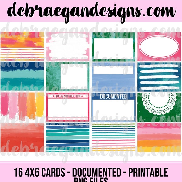 16 digitale/druckbare 4x6 Pocket Page Cards (dokumentiert) - Scrapbooking, Project Life, Traveler's Notebook, Journal - PNG-Dateien