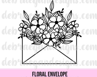 Floral Envelope Cut File - SVG, PNG, JPEG, Studio 3 - Silhouette Cameo, Cricut - Card Making, Scrapbooking, Vinyl