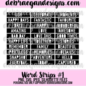 Word Strips #1 - SVG, PNG, JPEG - Silhouette Cameo, Cricut - Project Life, Card Making, Scrapbooking