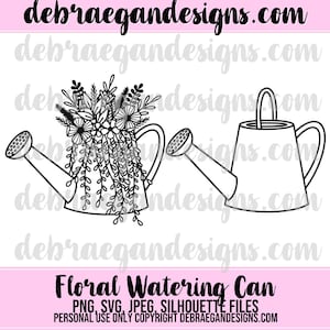 Arrosoir floral - Hand Drawn SVG, PNG, JPEG - Silhouette Cameo, Cricut - Card Making, Scrapbooking