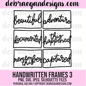 Handgeschreven Frames Cut File - Hand getrokken SVG, PNG, JPEG - Silhouette Cameo, Cricut - Kaart maken, Scrapbooking