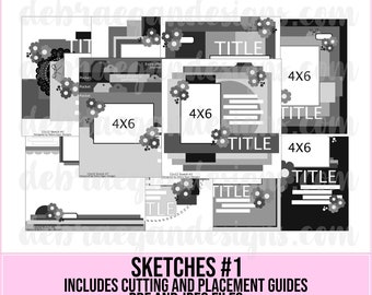 10 Scrapbooking Sketches - Includes Cutting and Placement Guides - 12x12 Scrapbook Sketches, Scrapbook Layout, PDF Book