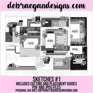 10 scrapbook-schetsen - inclusief snij- en plaatsingsgidsen - 12x12 plakboekschetsen, plakboeklay-out, PDF-boek