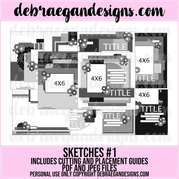 10 Scrapbooking Sketches - Includes Cutting and Placement Guides - 12x12 Scrapbook Sketches, Scrapbook Layout, PDF Book