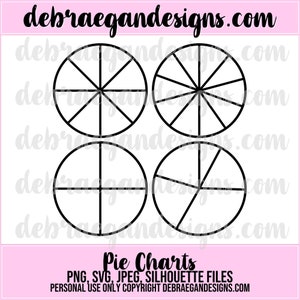 Arquivo de corte de gráficos de pizza - 4 estilos - SVG, PNG, JPEG, estúdio 3 - Silhouette Cameo, Cricut - Layout de álbum de recortes