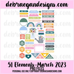 51 Digital/Printable Ephemera/Elements (March 2023) - Clipart, Scrapbooking, Pocket Pages, Traveler's Notebook - PNG and PDF Files