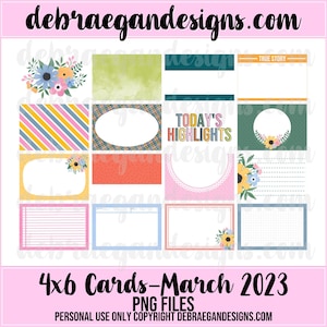 16 cartes 4x6 (mars 2023) - Carte journal, Scrapbooking, Project Life, Carnet de voyage, Scrapbooking numérique, Cartes de page de poche
