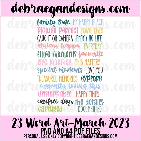 23 Word Art/Titles (March 2023) - Scrapbooking, Project Life, Digital Sticker, Digital Scrapbooking, Journal - PNG and PDF Files