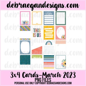 16 3x4 kaarten (maart 2023) - Journal Card, Scrapbooking, Traveler's Notebook, Digital Scrapbooking, Pocket Page Cards