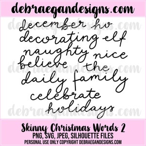 12 magere kerstwoorden/titels 2 - Handgetekende SVG, PNG, JPEG - Silhouette Cameo, Cricut - Card Making, Scrapbooking, December Daily