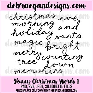 13 magere kerstwoorden/titels 1 - Handgetekende SVG, PNG, JPEG - Silhouette Cameo, Cricut - Card Making, Scrapbooking, December Daily