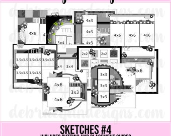 Sketches #4 - 10 Scrapbooking Sketches - Includes Cutting and Placement Guides - 12x12 Scrapbook Sketches, Scrapbook Layout, PDF Book, ebook