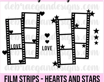 2 Styles of Film Strips- Hearts and Stars - SVG, PNG, JPEG - Silhouette, Cricut - Cut File, Photo Frame, Scrapbooking - Digital Cut File