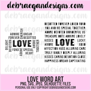 Love Word Art Cut File- 2 estilos - SVG, PNG, JPEG - Silhouette Cameo, Cricut - Cut File, Scrapbooking - Digital Cut File