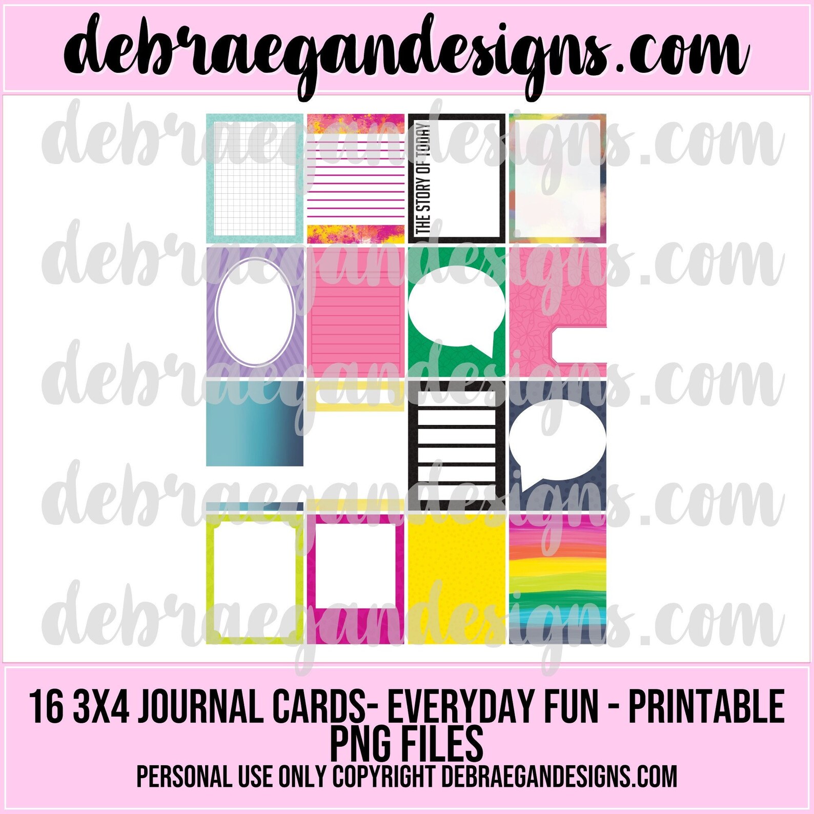 16 Digital/printable 3x4 Pocket Page Cards (everyday Fun ...